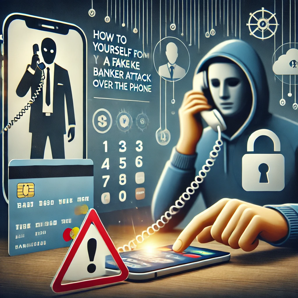 Dall·e 2024 10 14 12.56.59 An Image Representing The Theme 'how To Protect Yourself From A Fake Banker Attack Over The Phone.' The Scene Shows A Person Receiving A Phone Call Fr