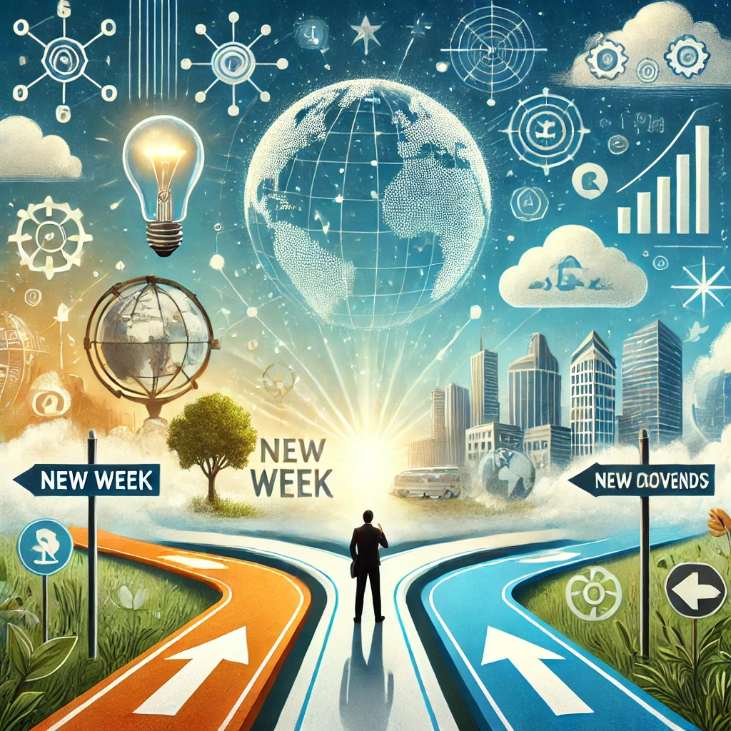 Dall·e 2024 10 14 13.02.26 An Image Representing The Theme 'new Week, New Discoveries Fascinating Insights And Trends To Keep You Ahead.' The Scene Shows A Person Standing At A