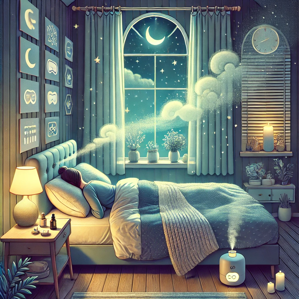 Dall·e 2024 10 16 19.41.13 A Serene And Cozy Illustration Representing 'celebrating International Healthy Sleep Day Tips, Trends, And The Importance Of Quality Sleep.' The Scen