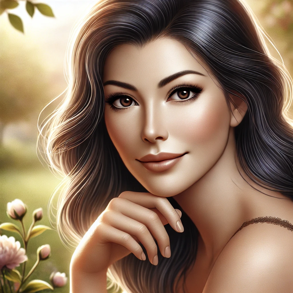 Dall·e 2024 10 16 21.07.38 A Realistic And Elegant Illustration Of A Beautiful Dark Haired Woman, Symbolizing The Theme 'aging Gracefully Understanding The Changes, Challenges